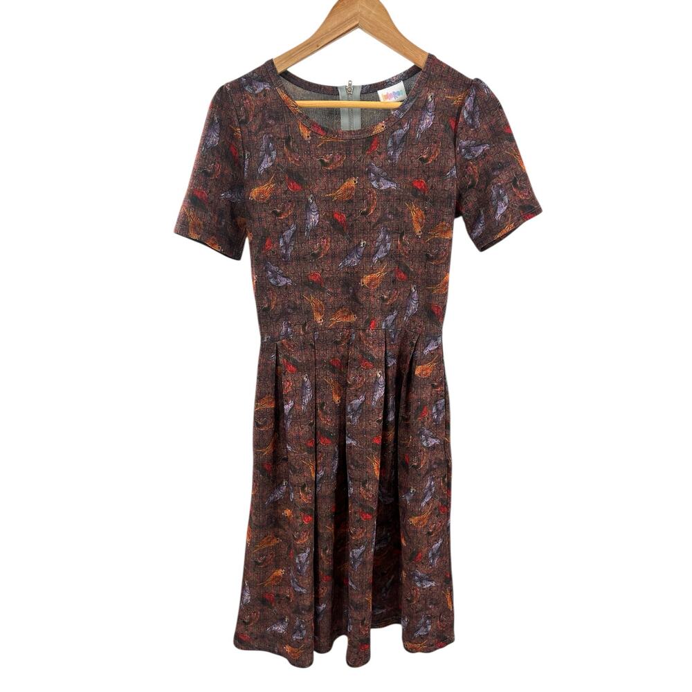 LuLaRoe Amelia Dress Bird Print Modest Fit n Flare with Pockets